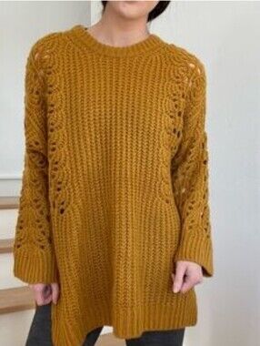 Anthropologie Pilcro Open Knit Cable Chunky Sweater Mustard Yellow Fall S